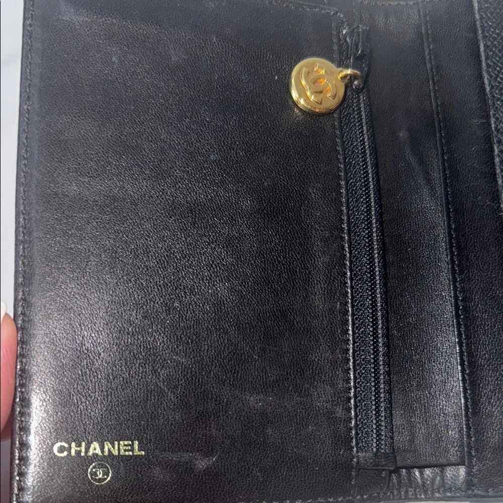 Chanel Black Wallet with Gold Logo